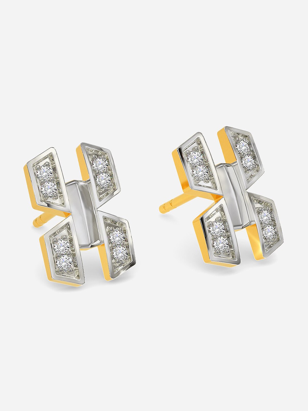 

MELORRA So Very Surrealistic Diamond-Studded Rhodium-Plated 18KT Gold Stud Earrings-2.48gm