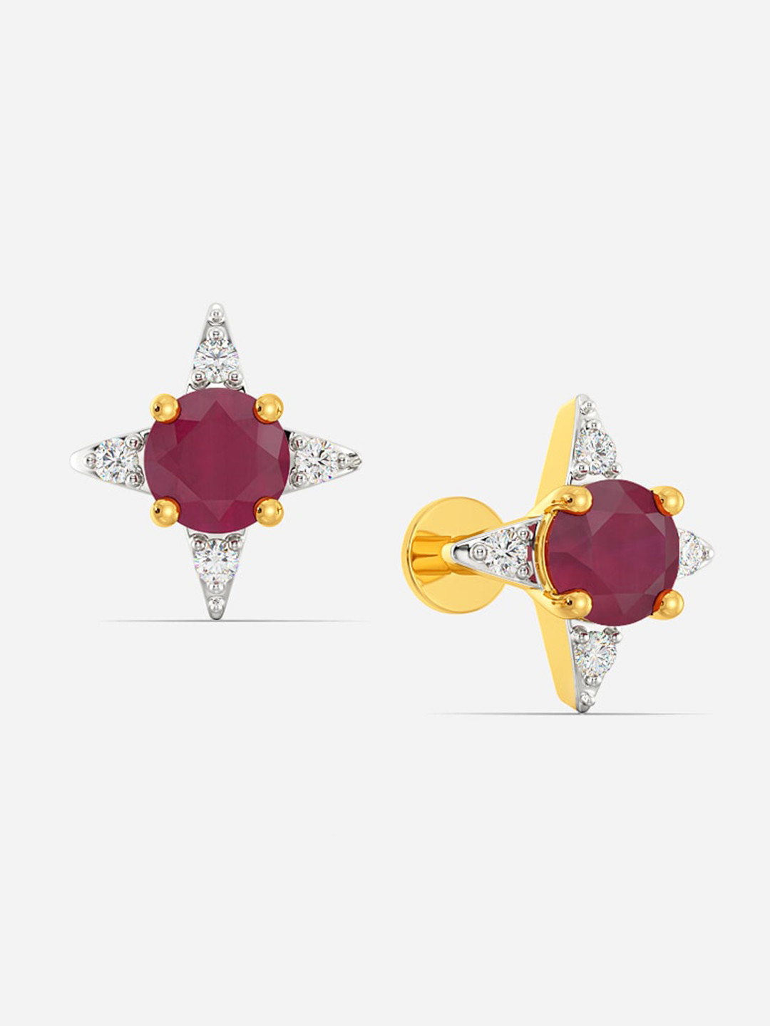 

MELORRA Rise on Ruby Diamond-Studded Rhodium-Plated 18KT Gold Stud Earrings-1.71gm