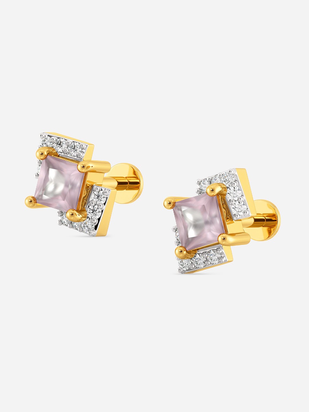 

MELORRA Queen O Quartz Diamond Studded 18KT Gold Earrings-1.83gm