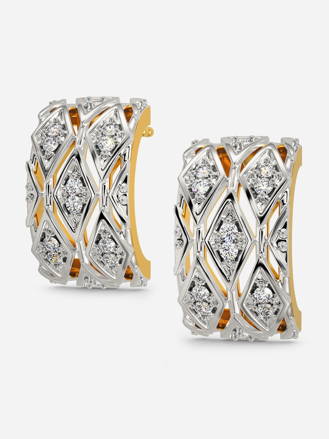 

MELORRA Cozy Pattern Rhodium-Plated 18KT Gold Diamond-Studded Earrings - 3.52 gm