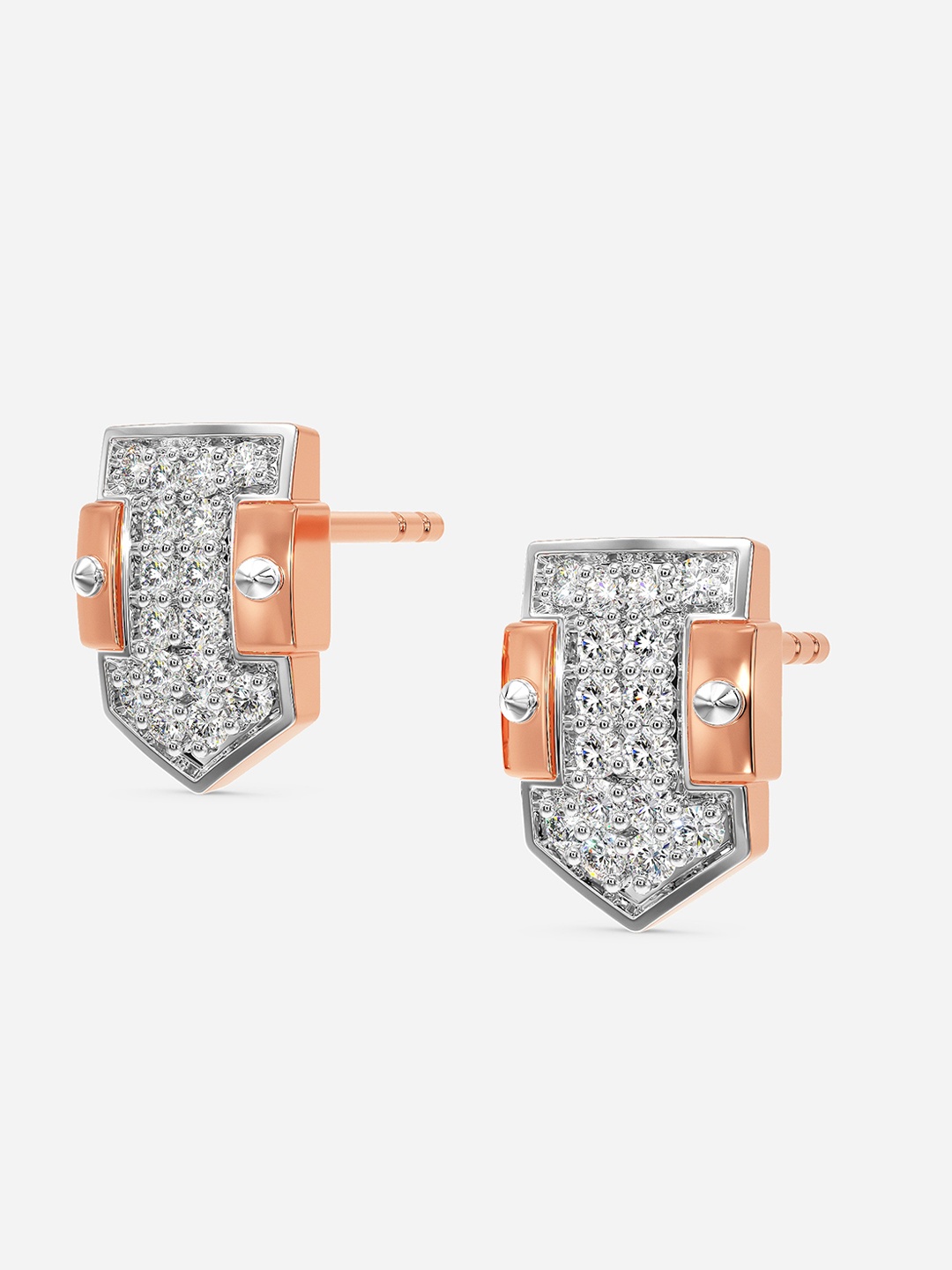 

MELORRA Windy Whim Diamond-Studded Rhodium-Plated 18KT Rose Gold Stud Earrings-2.18gm