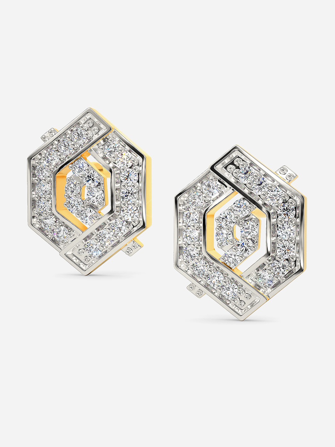 

MELORRA Layer Love Diamond-Studded Rhodium-Plated 18KT Gold Stud Earrings-2.61gm