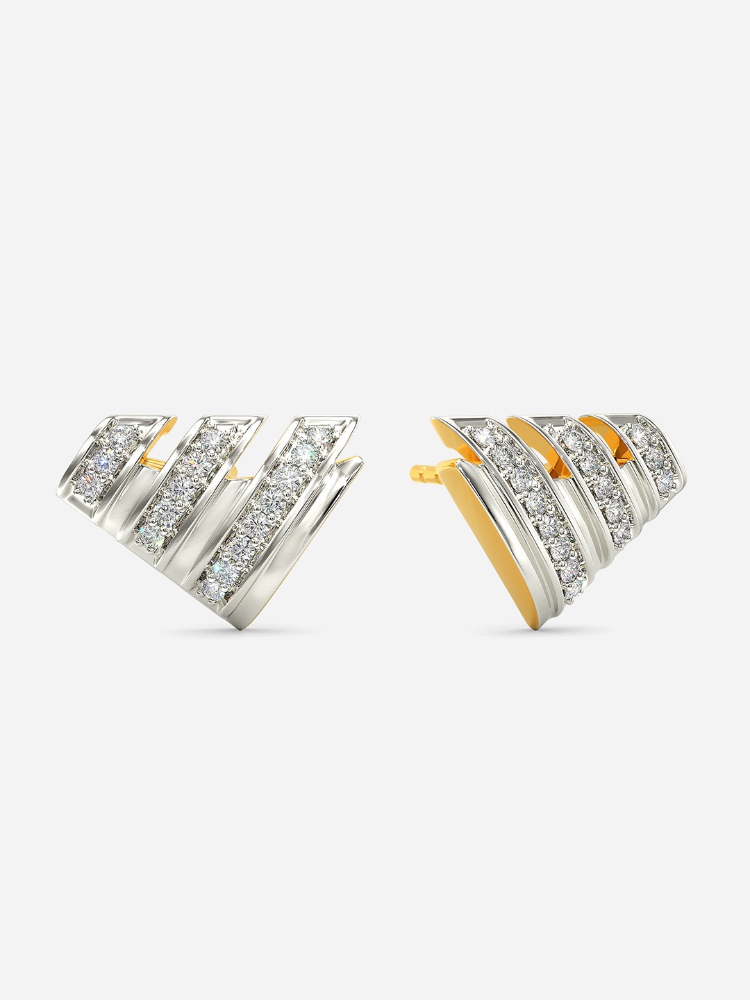 

MELORRA Blur Gleam Diamond-Studded Rhodium-Plated 18KT Gold Stud Earrings-3.42gm