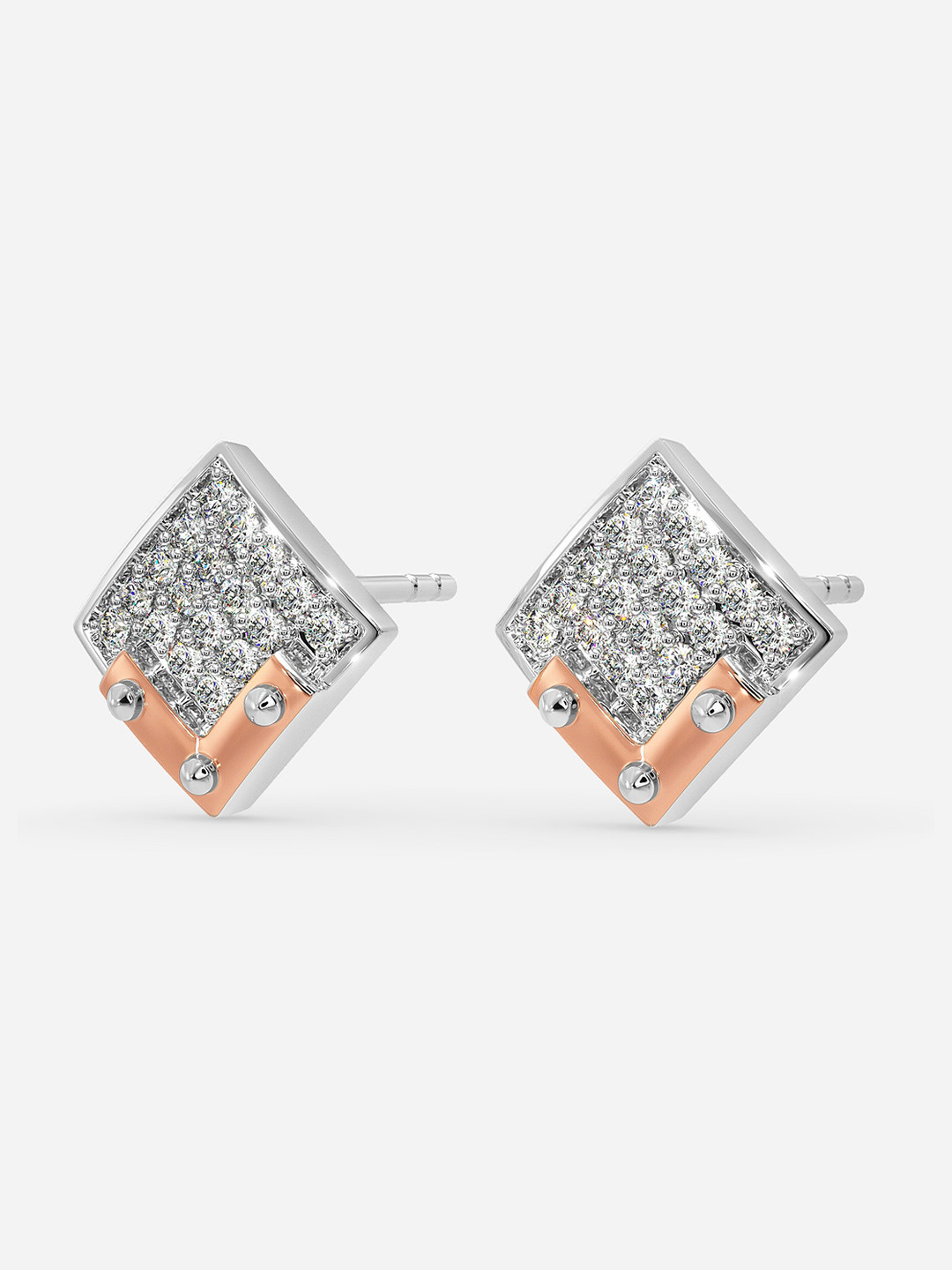 

MELORRA Dapper Lady Diamond Studded Rhodium plated 18KT White Gold Stud Earrings-2.51gm, Silver