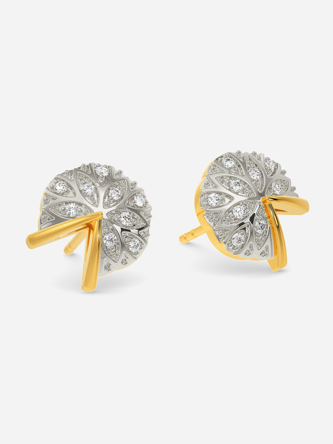 

MELORRA Line Up Knitly Diamond-Studded Rhodium-Plated 18KT Gold Stud Earrings-2.78gm