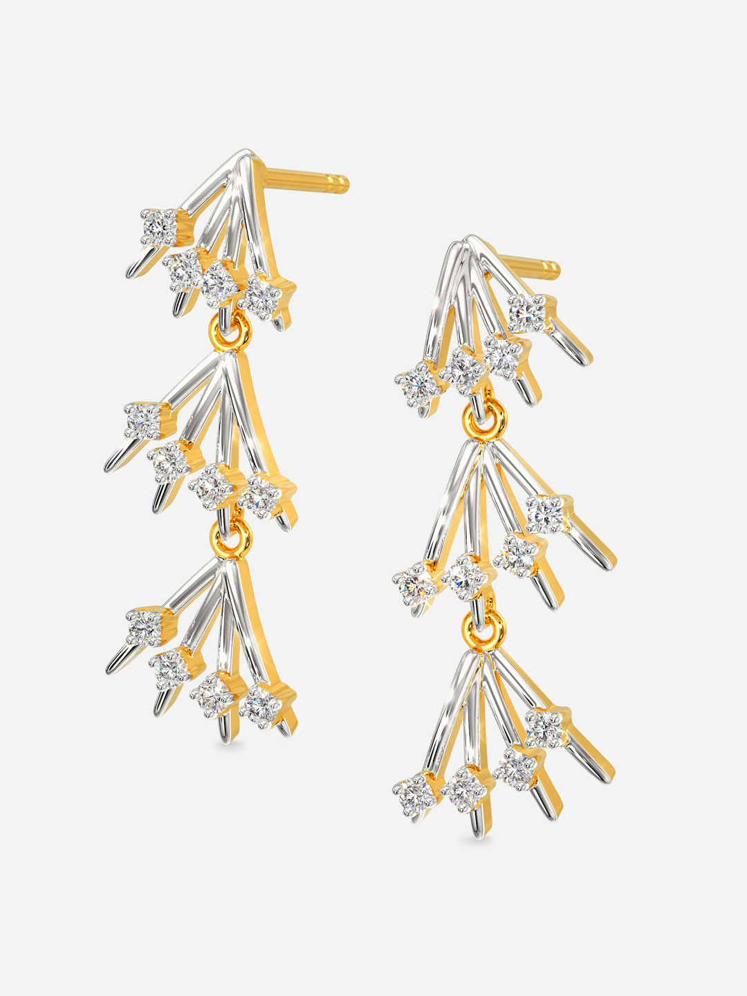 

MELORRA Party Glitter Diamond-Studded Rhodium-Plated 18KT Gold Drop Earrings-2.98gm