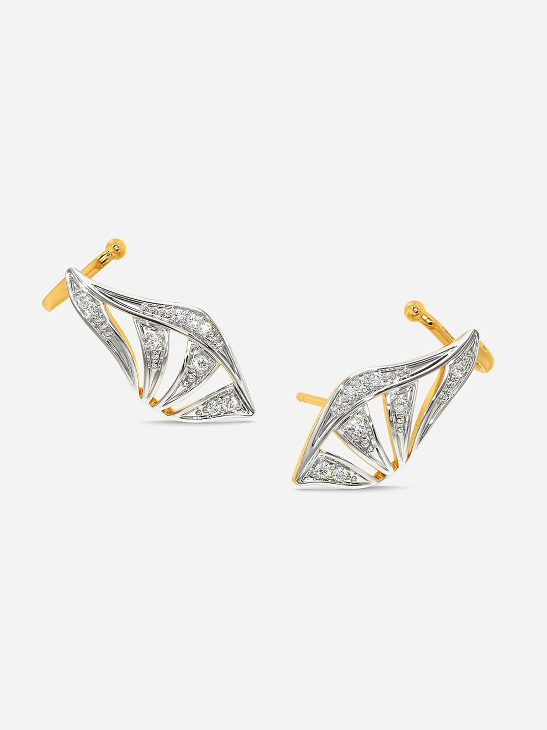 

MELORRA Oceanid Diamond-Studded Rhodium-Plated 18KT Gold Stud Earrings-3.63gm