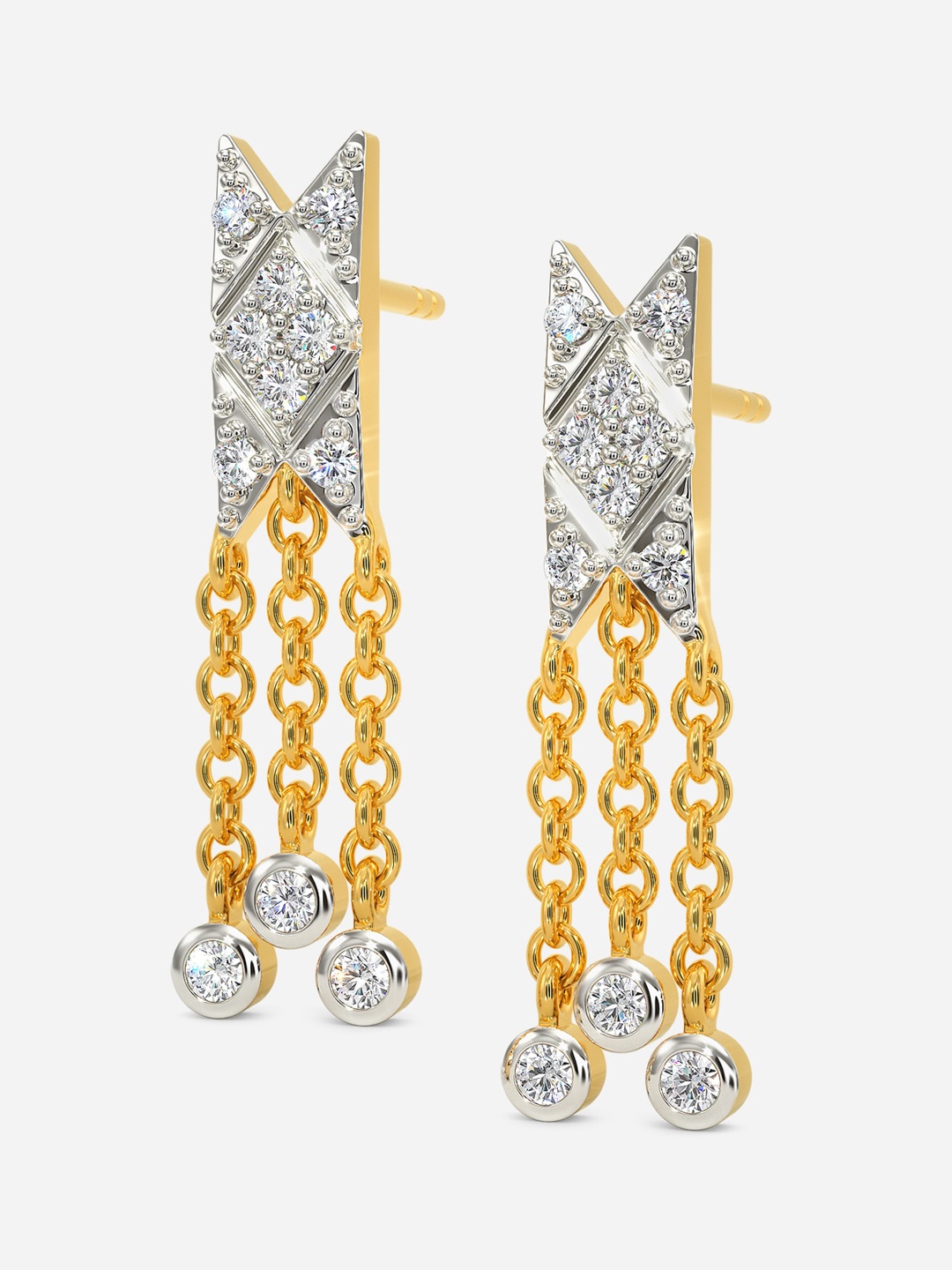 

MELORRA Sead Bead Fringe Diamond-Studded Rhodium-Plated 18KT Gold Drop Earrings- 2.71 gm