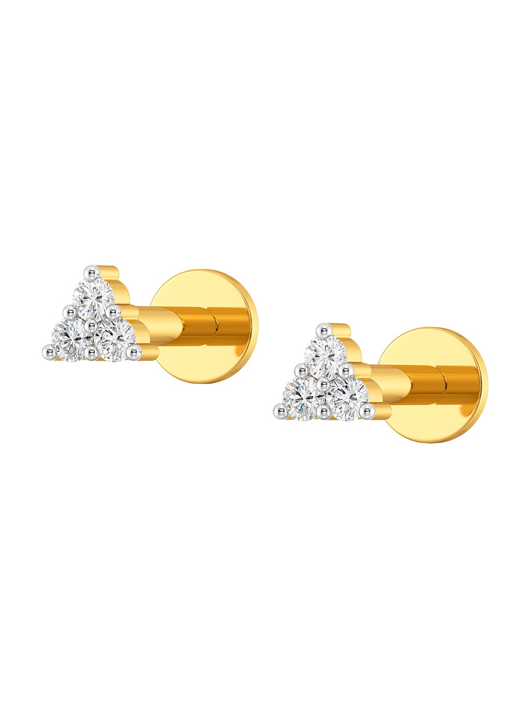 

MELORRA Me Three Diamond-Studded Rhodium-Plated 18KT Gold Stud Earrings-0.58gm