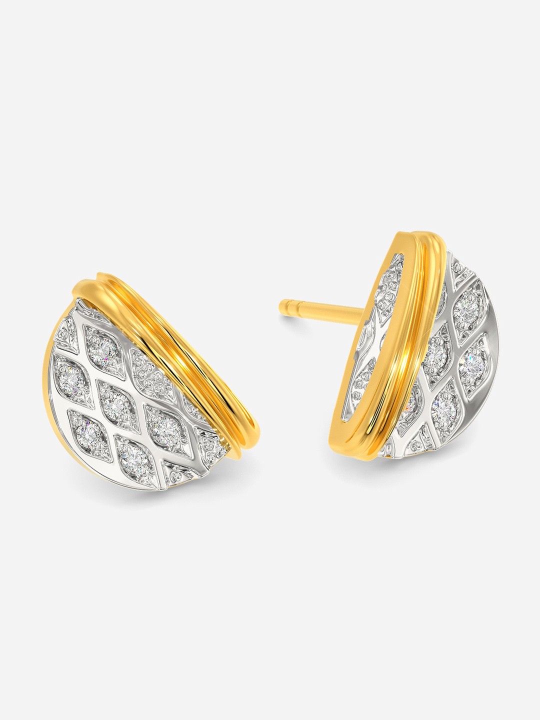 

MELORRA Knitted Together Diamond-Studded Rhodium-Plated 18KT Gold Studs Earrings- 2.57 gm