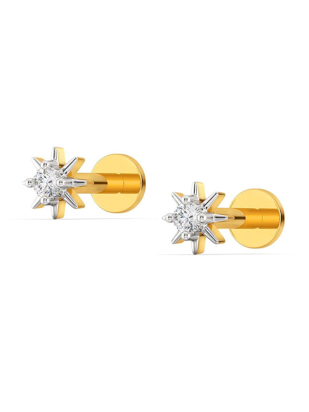 

MELORRA Star Power Diamond-Studded Rhodium-Plated 18KT Gold Studs Earrings-0.65gm