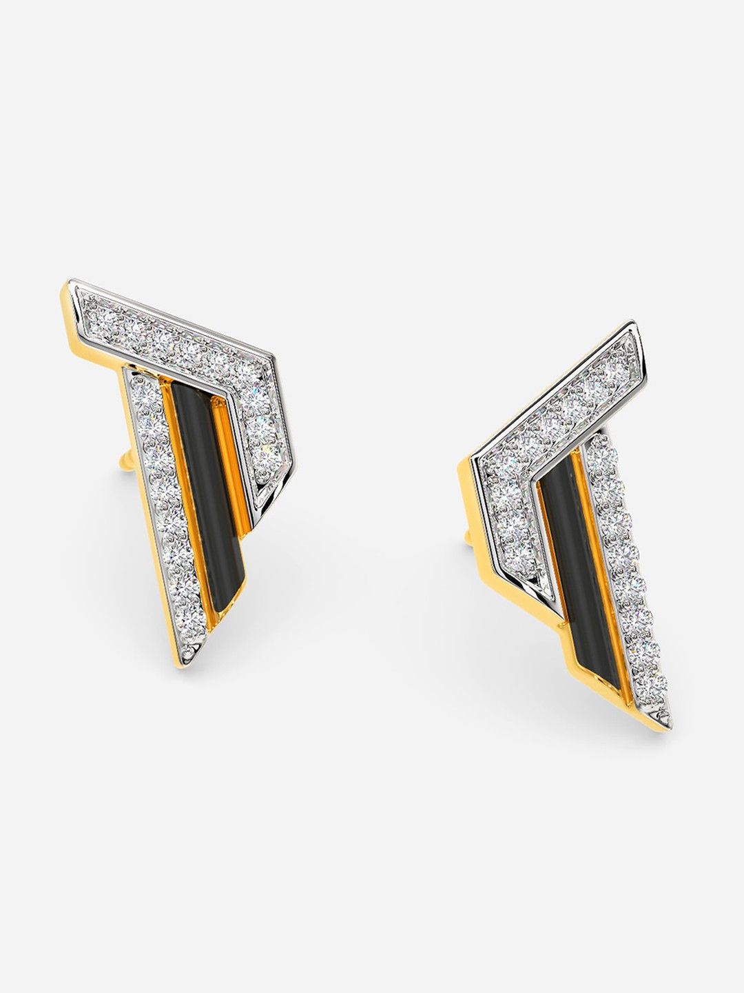 

MELORRA Slay in Stripe Diamond-Studded Rhodium-Plated 18KT Gold Stud Earrings-2.38gm