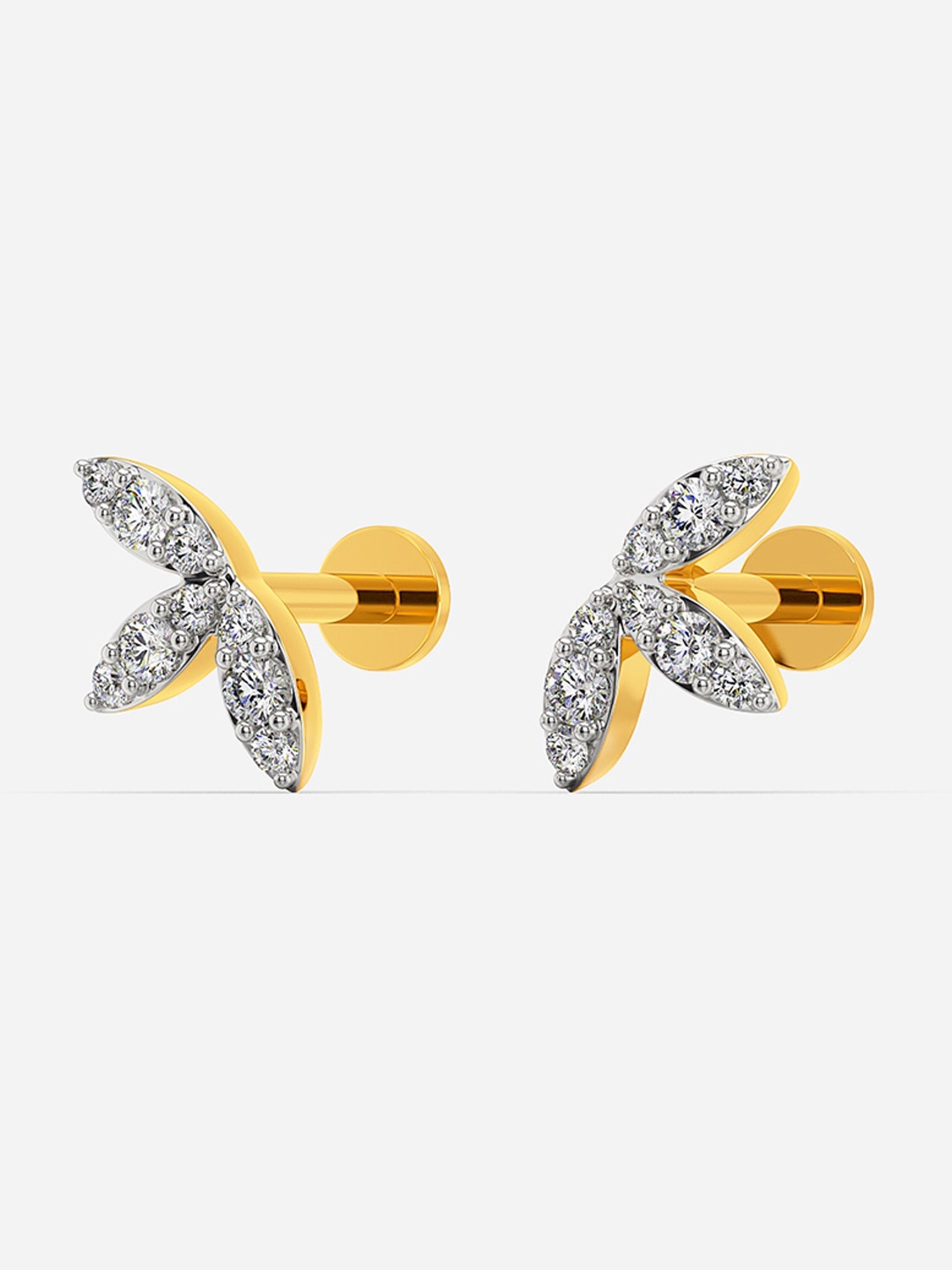 

MELORRA Blinging Petals Diamond-Studded Rhodium-Plated 18KT Gold Studs Earrings-1.18gm