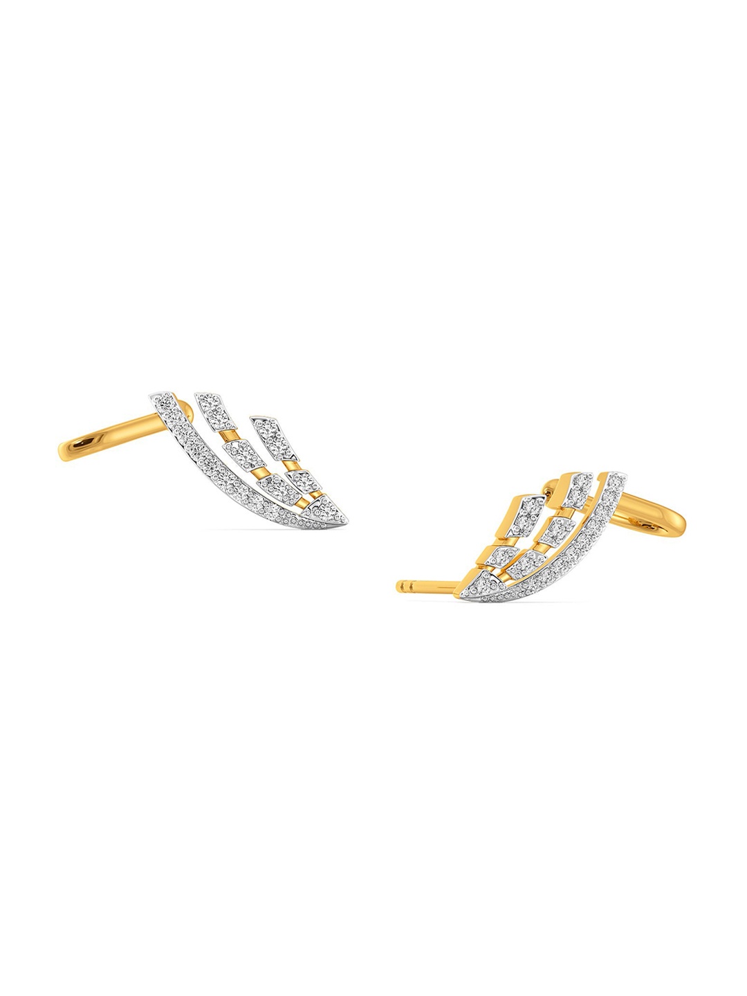 

MELORRA Groovy Energy Diamond-Studded Rhodium-Plated 18KT Gold Stud Earrings-2.59gm