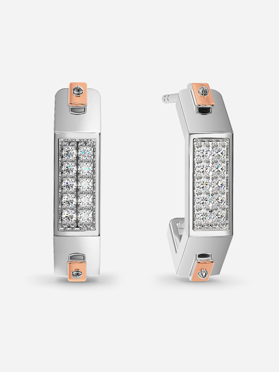 

MELORRA Wild Child Diamond-Studded Rhodium-Plated 18KT Gold Stud Earrings-2.93gm, Silver