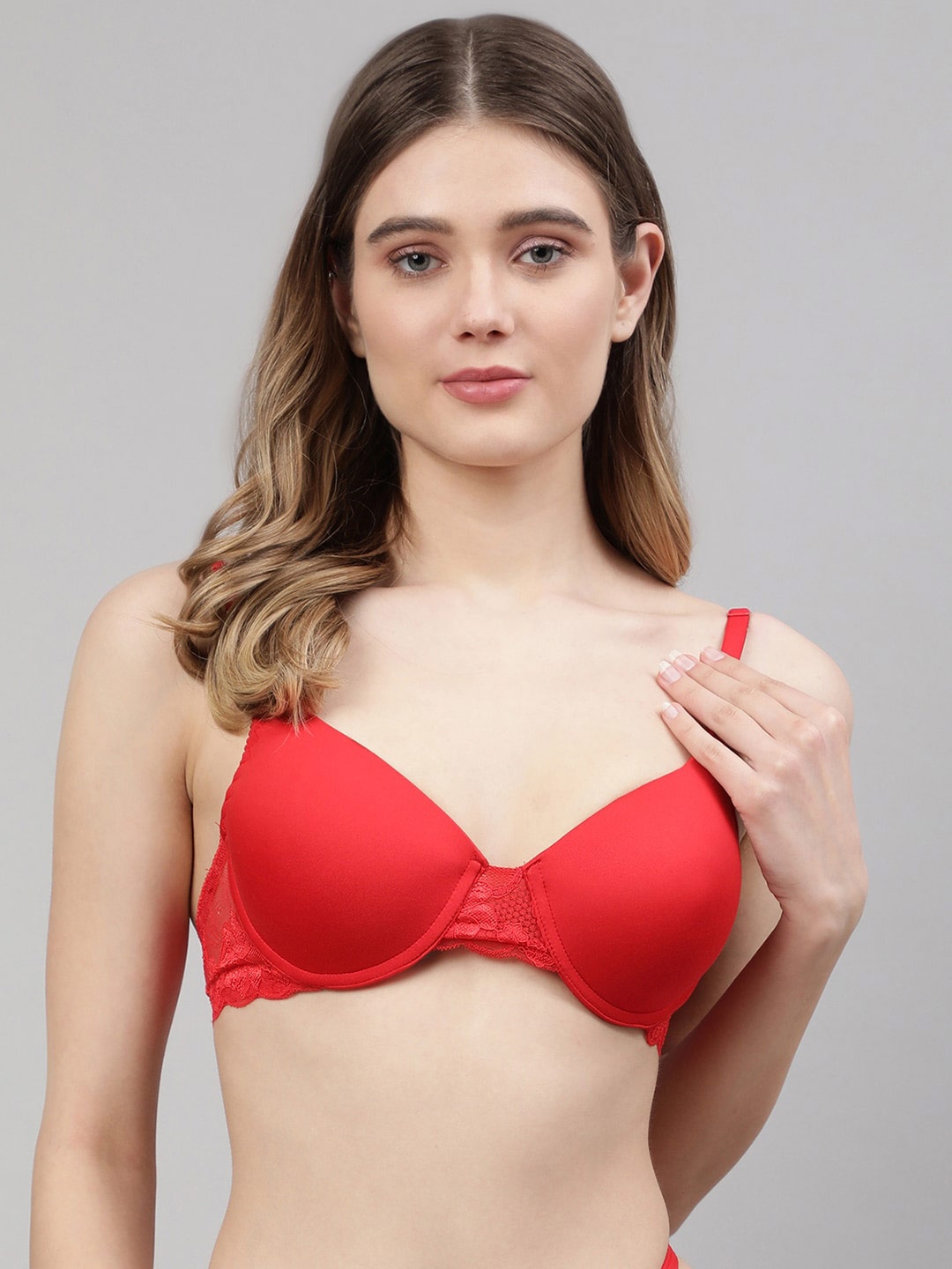 

CUKOO Full Coverage Underwired Lightly Padded Nylon All Day Comfort Everyday Bra, Red