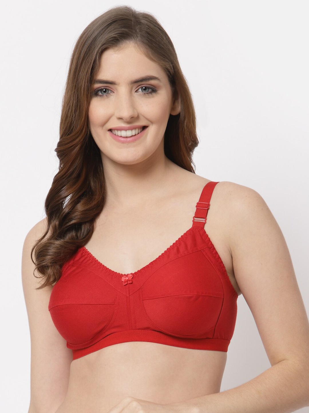 

CUKOO Full Coverage Non-Padded Pure Cotton Everyday Bra, Red