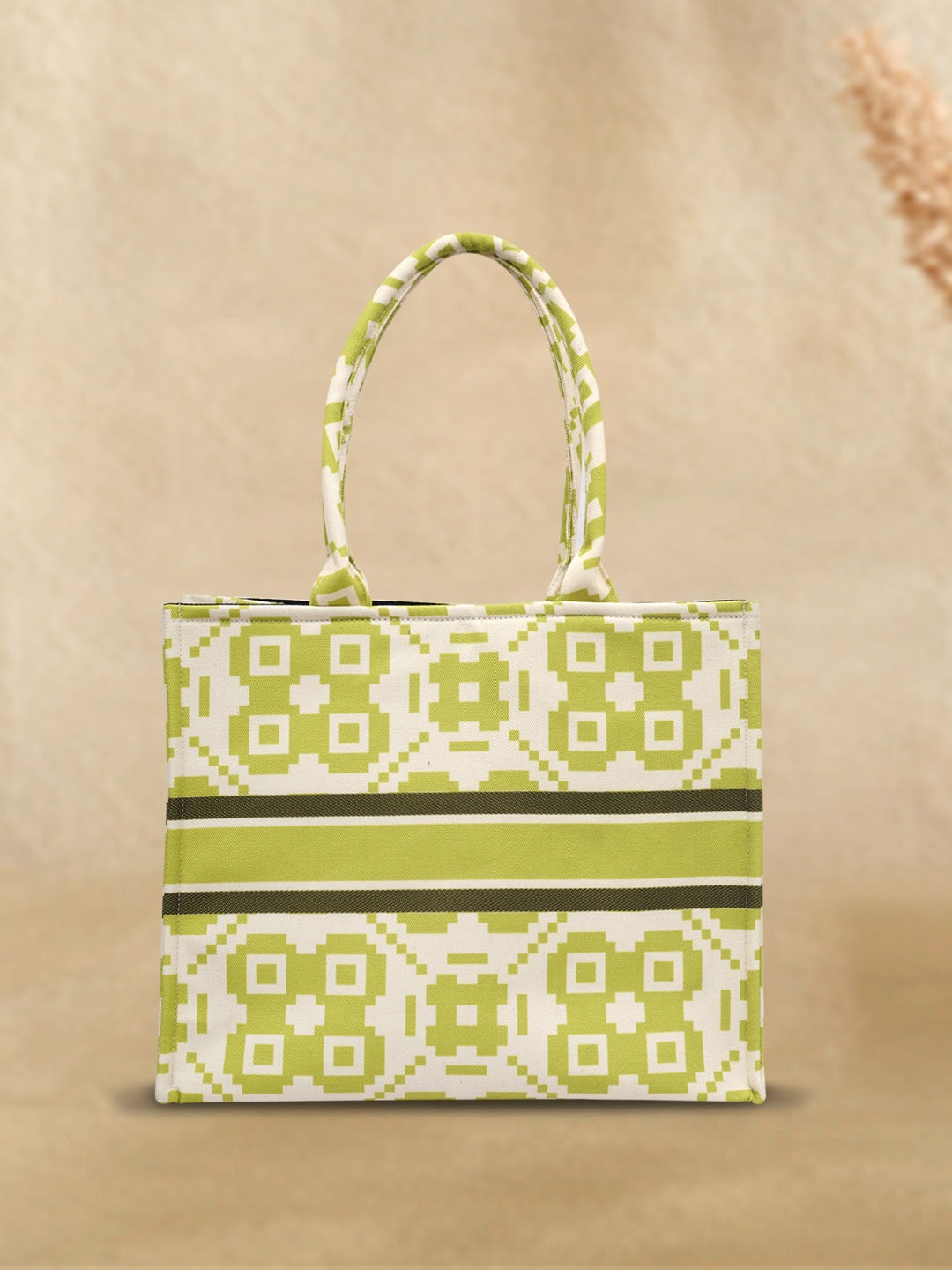 

Crazy Corner Ethnic Printed Oversized Structured Handheld Bag, Green