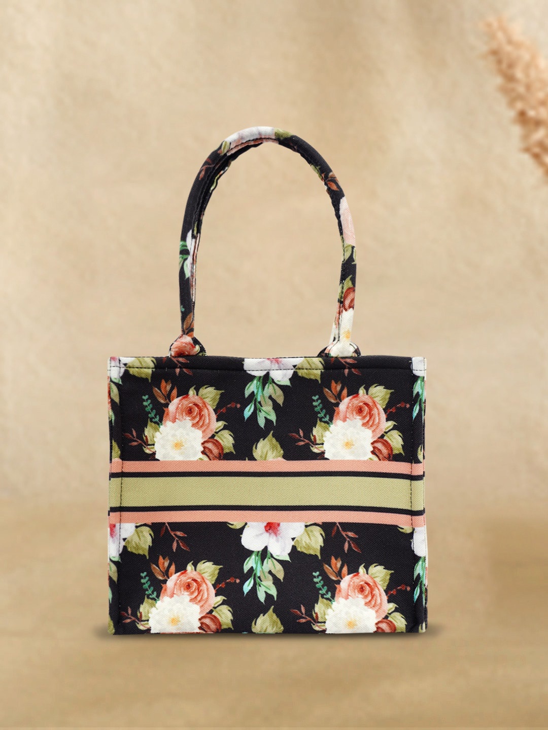 

Crazy Corner Floral Printed Oversized Structured Handheld Bag, Black