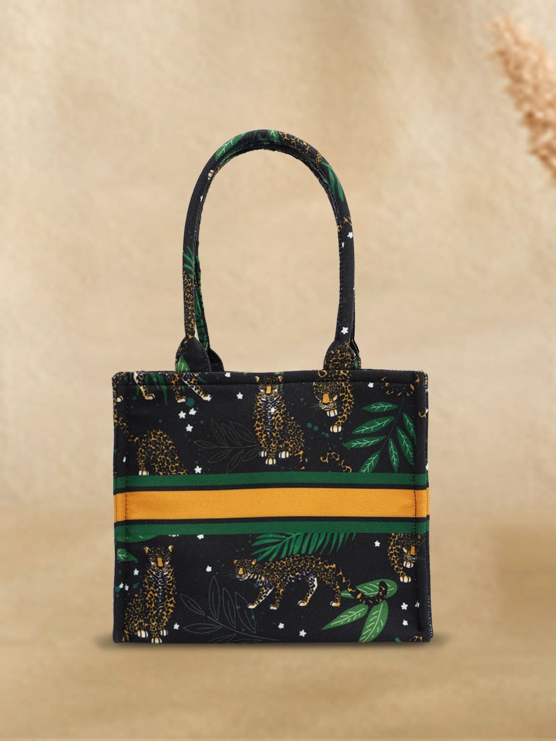 

Crazy Corner Graphic Printed Structured Handheld Bag, Black