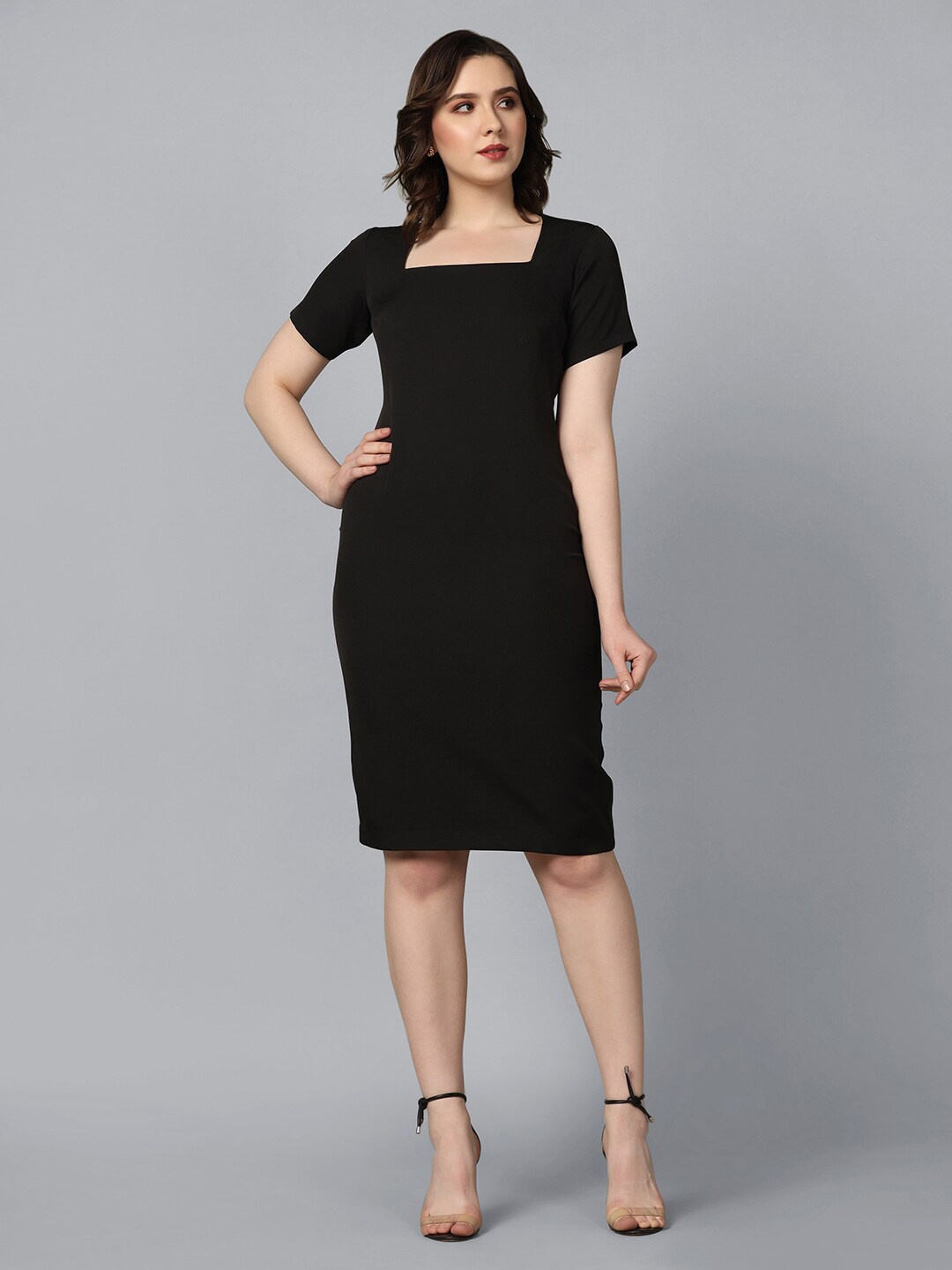 

PowerSutra Square Neck Sheath Dress, Black