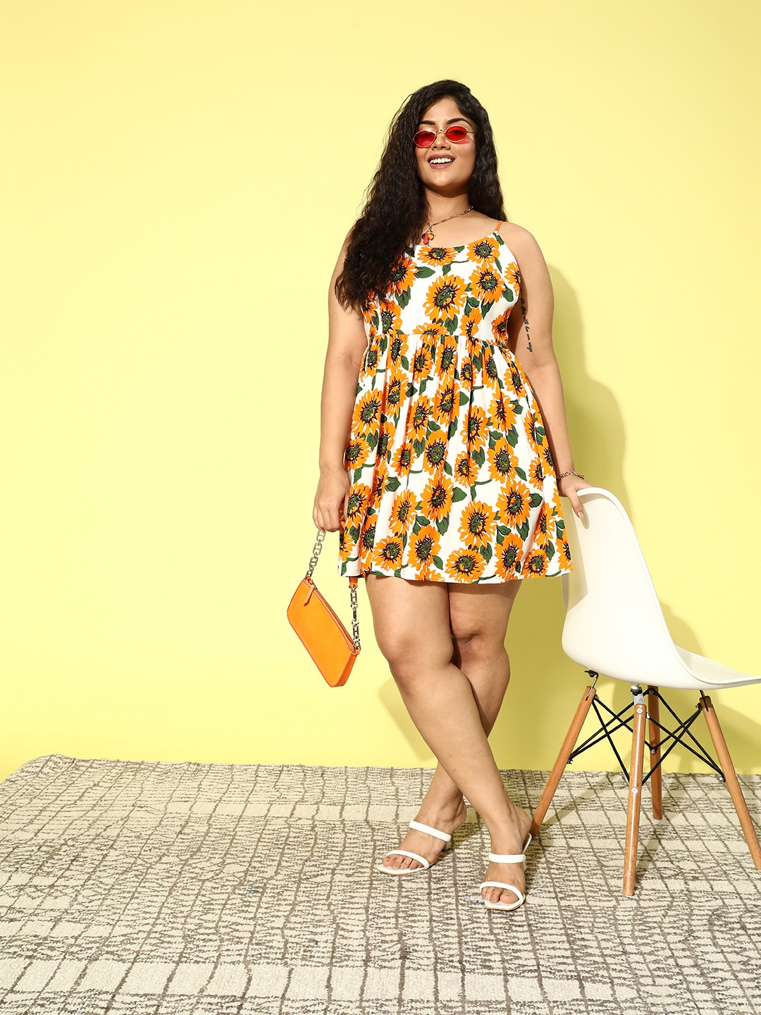 

Berrylush Curve Plus Size Floral Print Fit & Flare Mini Dress, Yellow
