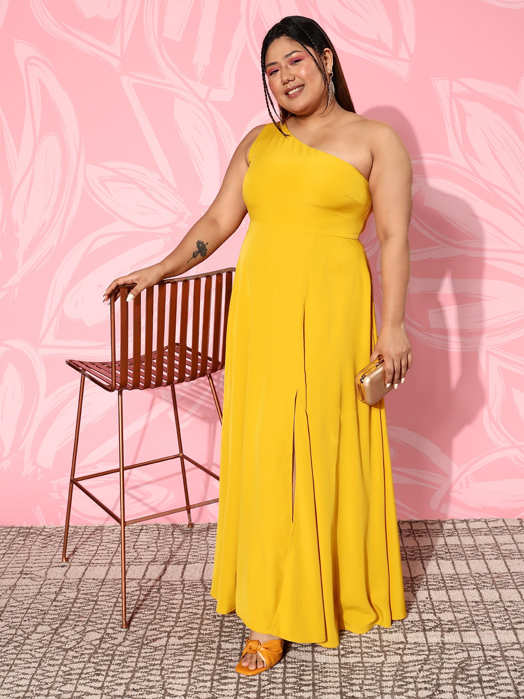 

Berrylush Curve Plus Size One Shoulder Crepe Maxi Dress, Yellow