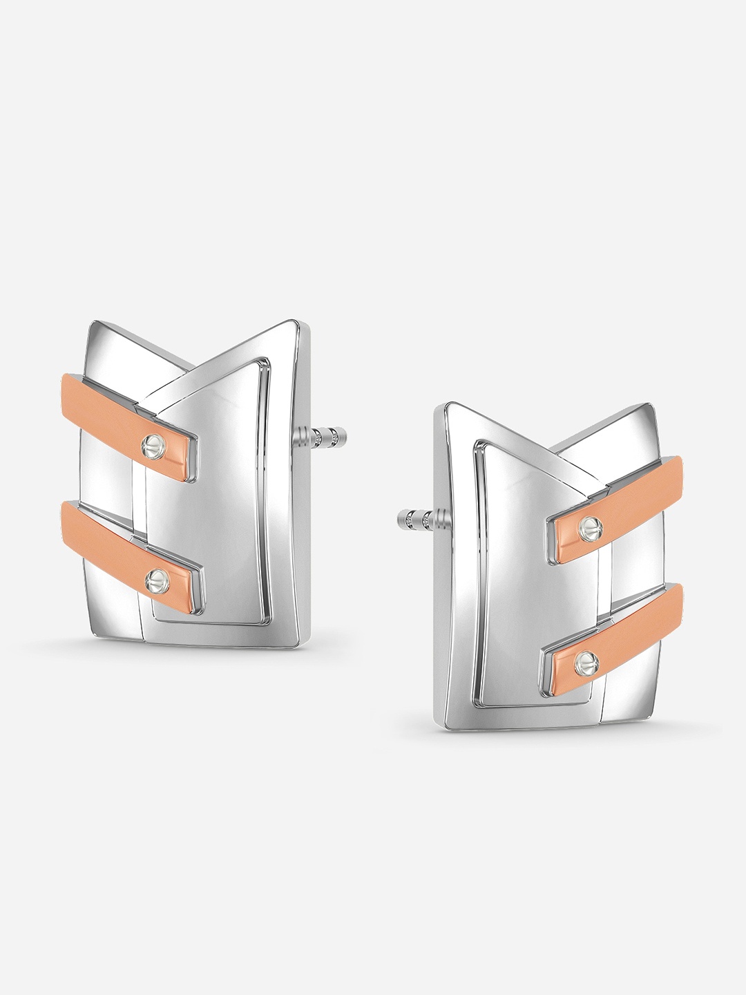 

MELORRA Power Play 18KT White & Rose Gold Stud Earrings-4.31gm, Silver