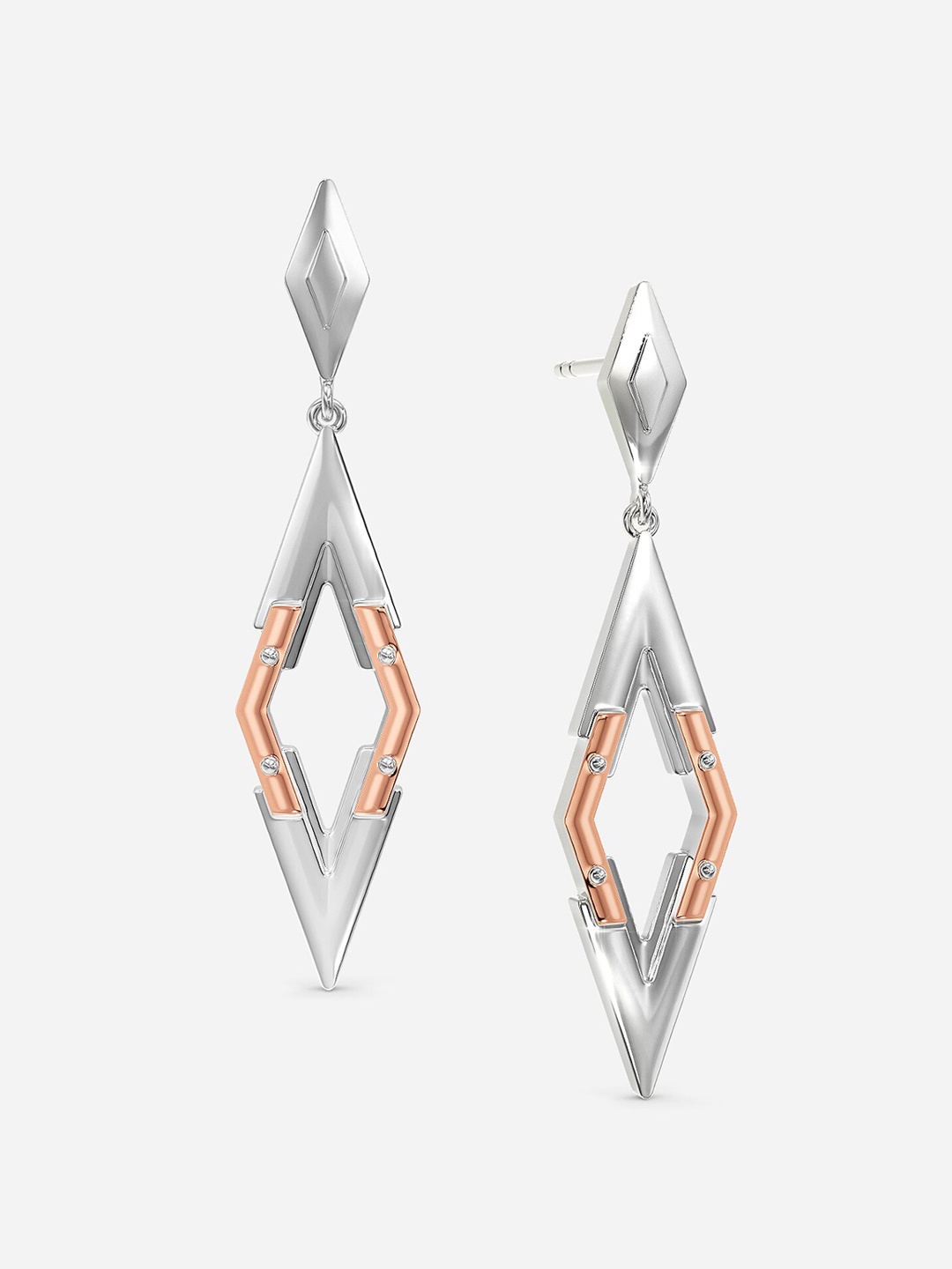 

MELORRA Road Runner 18KT White Gold And Rose Gold Earrings - 5.8 gm, Silver
