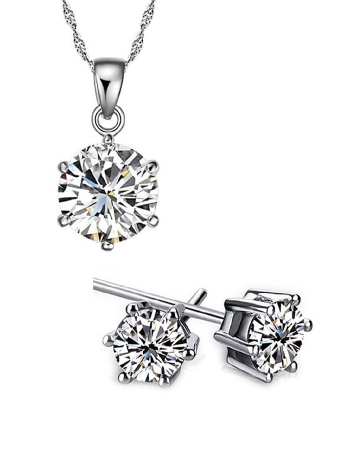 

OOMPH Silver-Plated Cubic Zirconia -Studded Pendant and Earrings