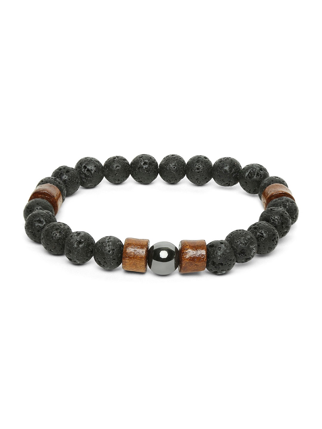 

OOMPH Men Beaded Elasticated Bracelet, Black