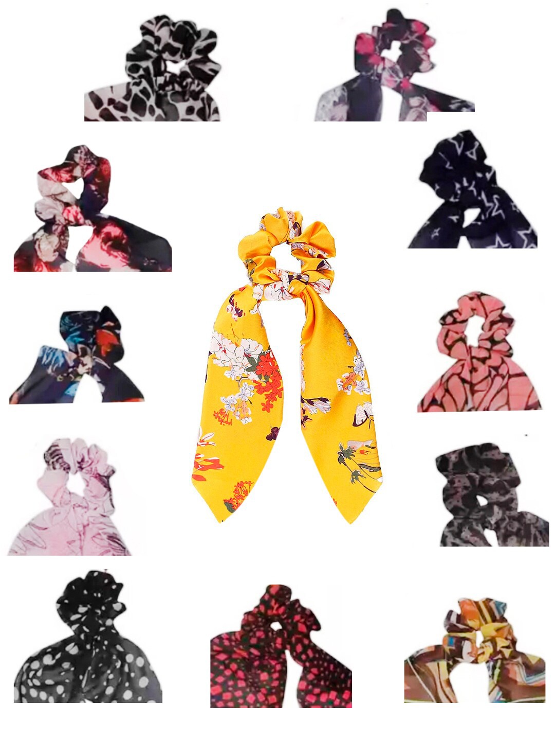 

OOMPH Women Set Of 12 Printed Scarf Scrunchy Ponytail Holders, Pink