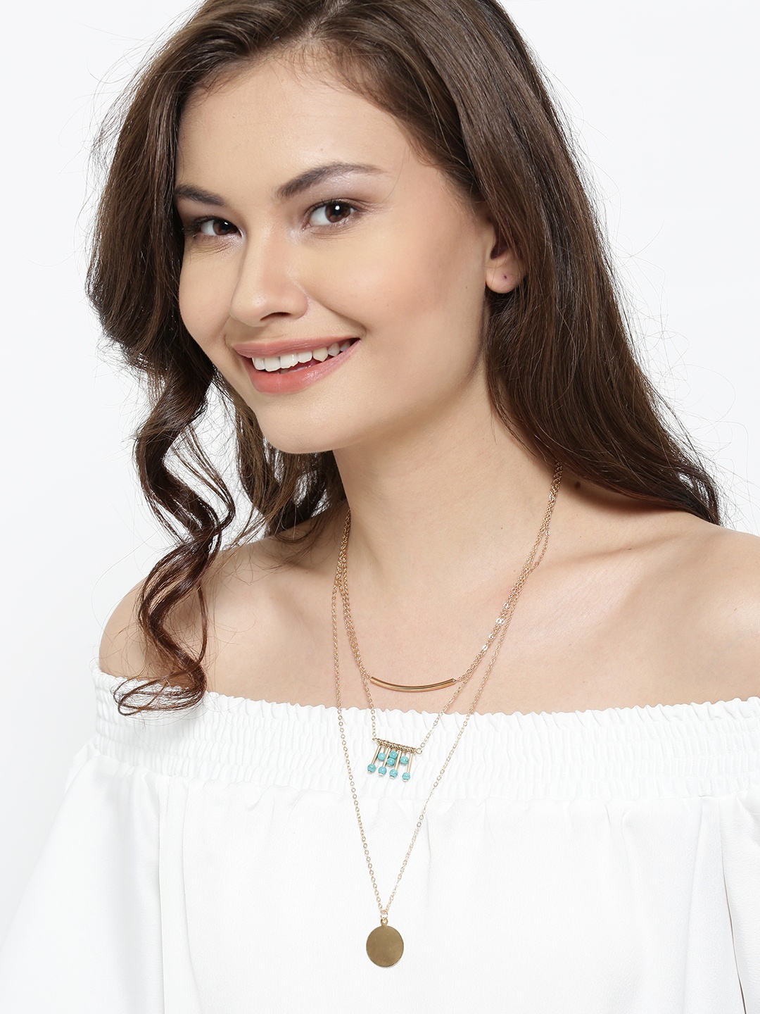 

OOMPH Gold-Plated Beads & Charm Layered Necklace, Blue