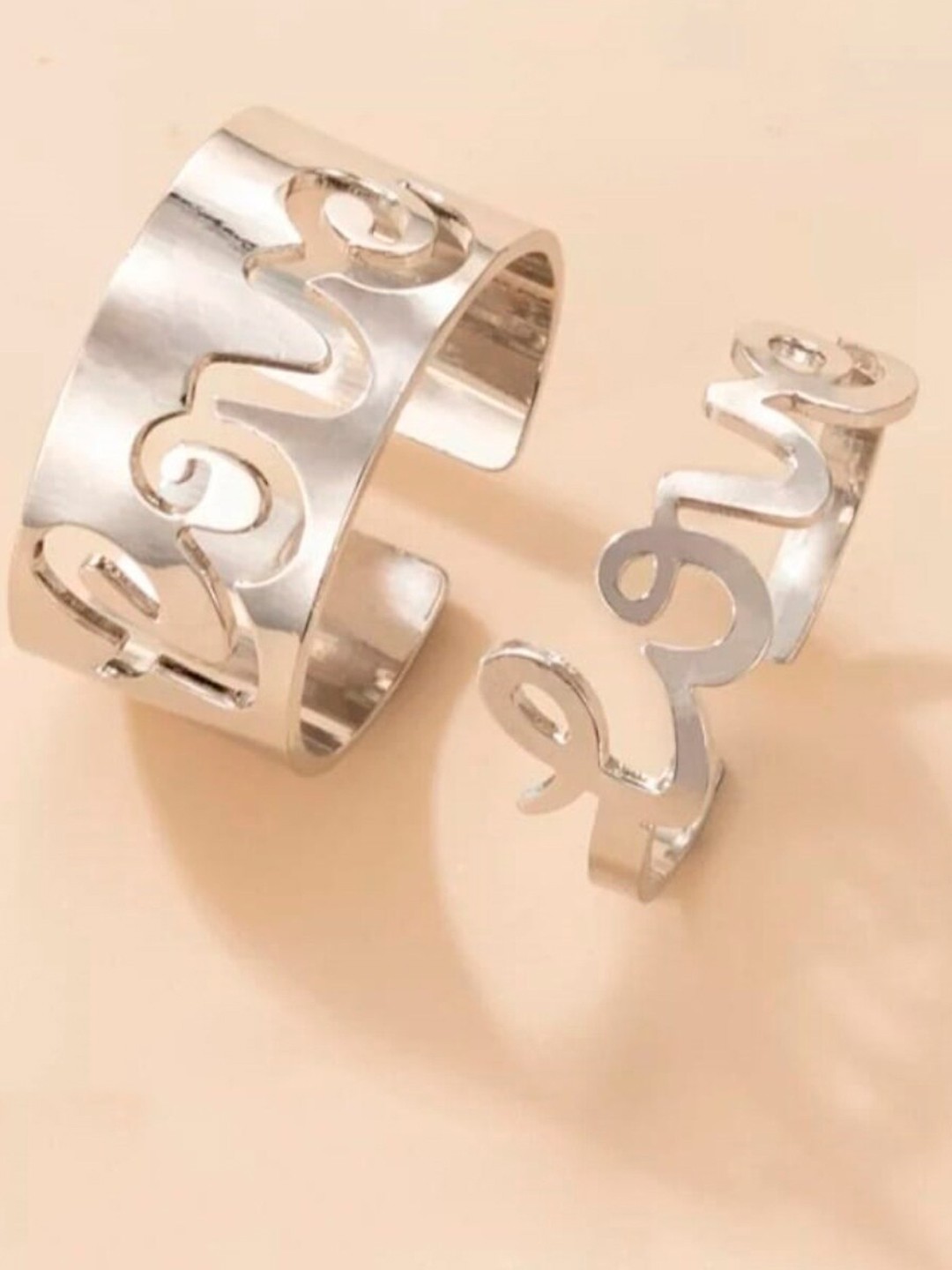 

OOMPH Set Of 2 Silver-Plated Love Alphabets Adjustable Ring