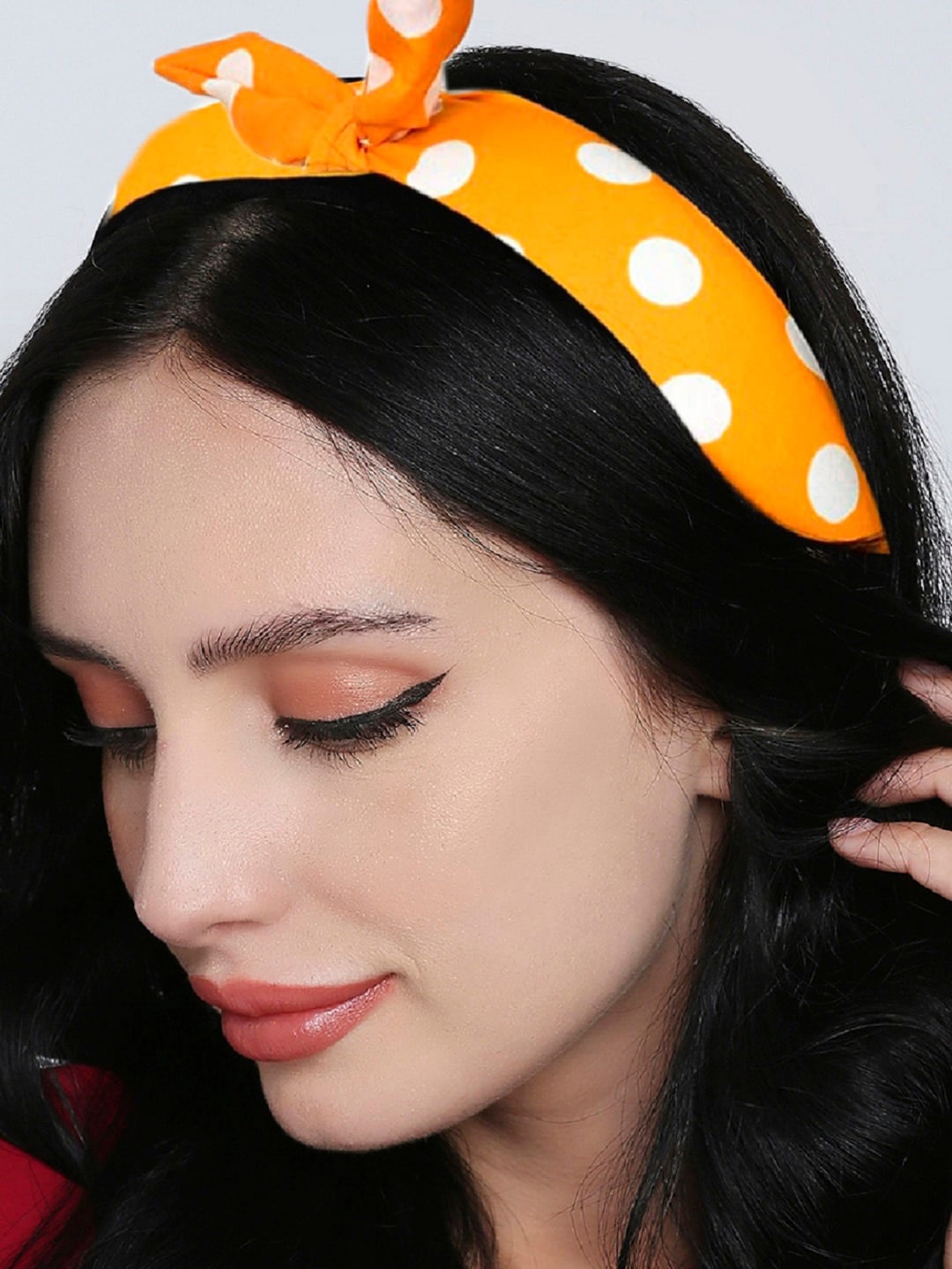

OOMPH Women Polka Dots Printed Fabric Hairband, Orange