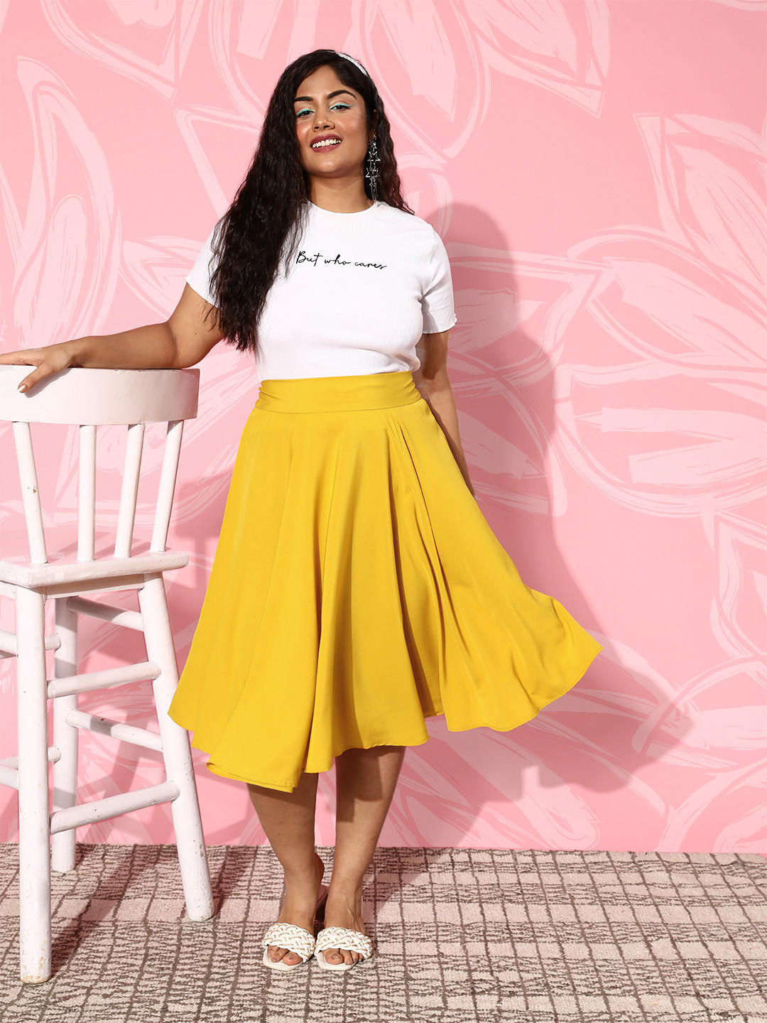 

Berrylush Curve Plus Size Flared Skirt, Yellow