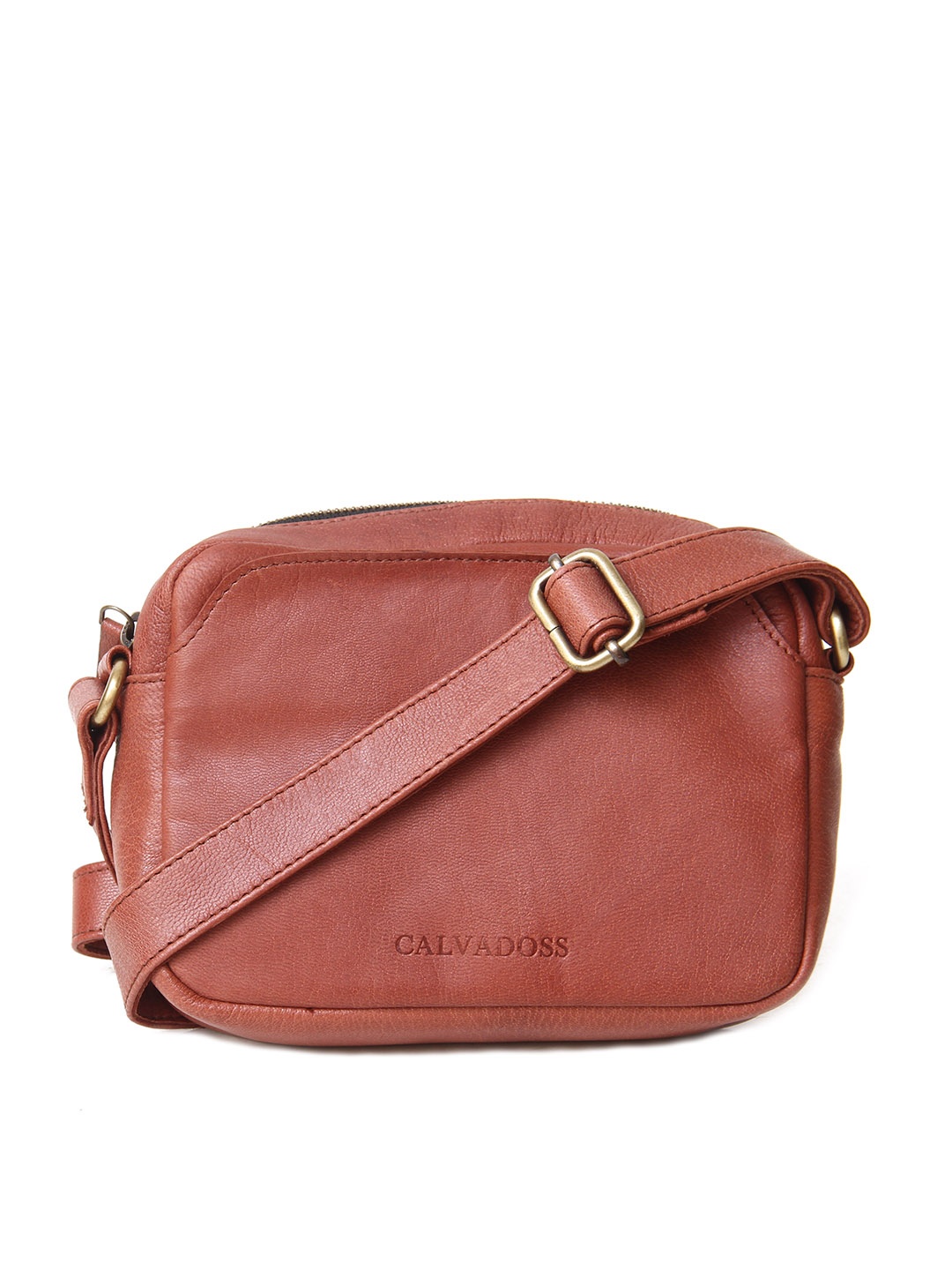 

Calvadoss Women Leather Structured Sling Bag, Tan