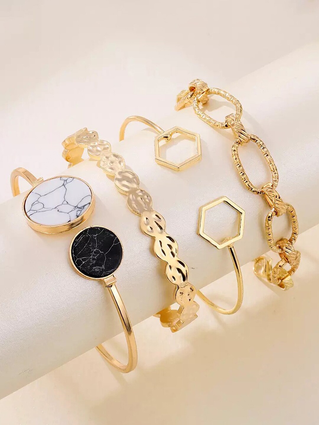 

Jewels Galaxy Set Of 4 Gold-Plated Stone-Studded Cuff Bracelets, Black