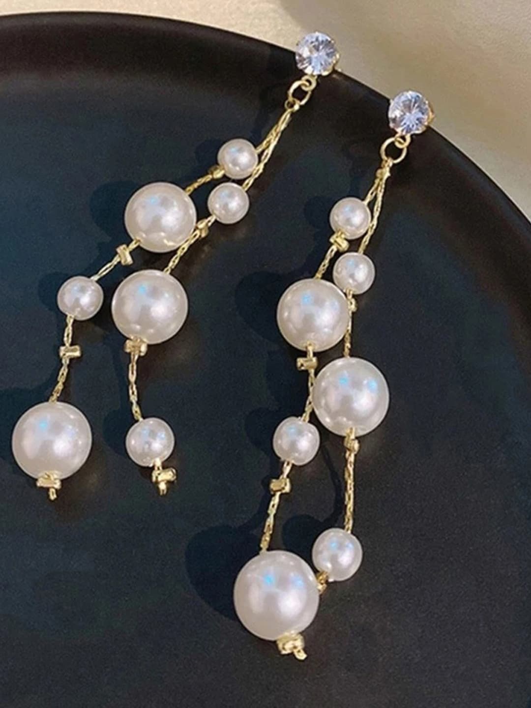 

Jewels Galaxy Gold-Plated Contemporary Pearls Dropped Earrings
