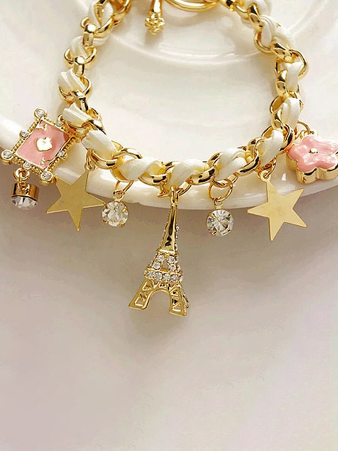 

Jewels Galaxy Gold-Plated Stone-Studded Charm Bracelet, White