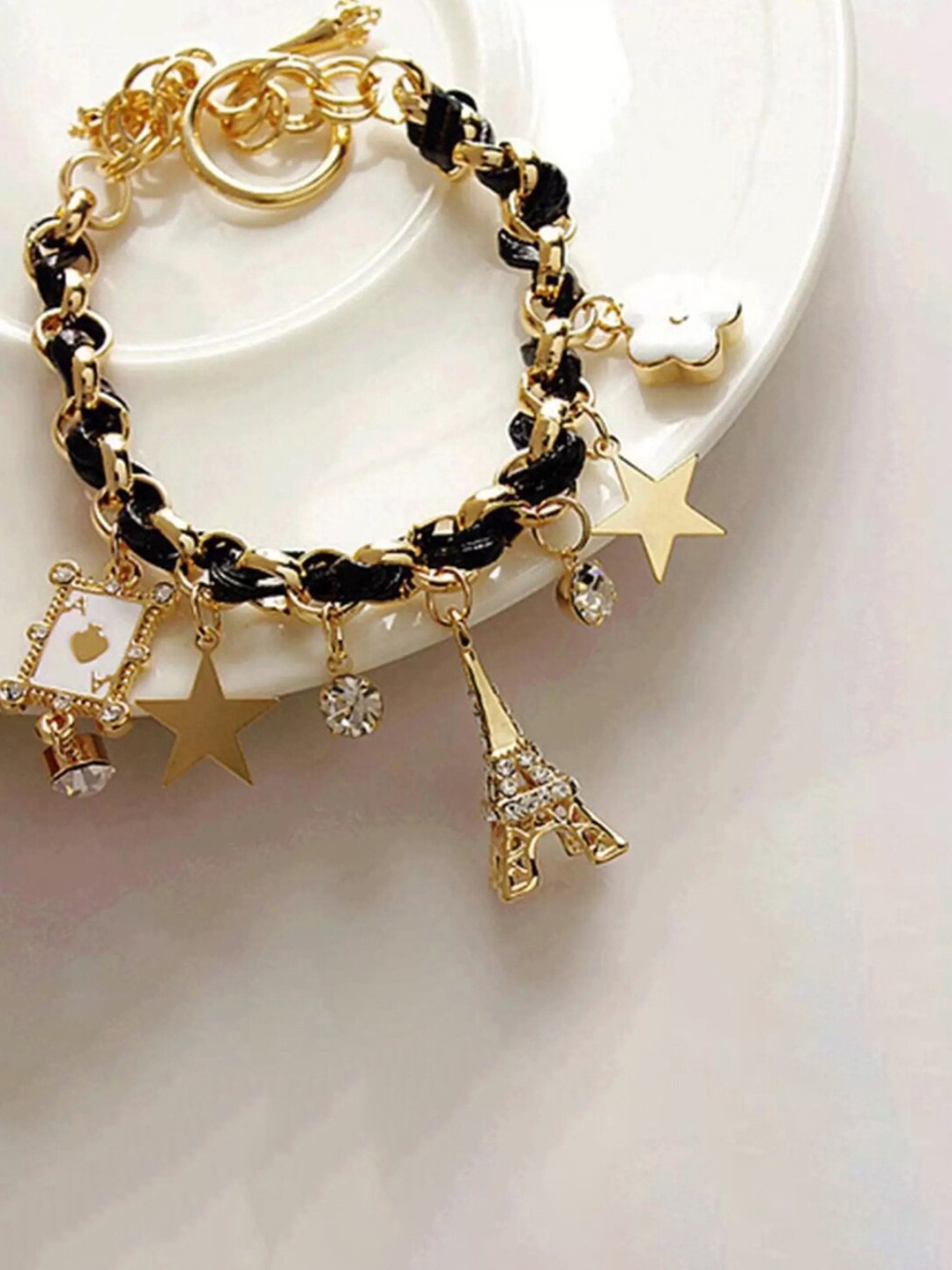 

Jewels Galaxy Gold-Plated Stone-Studded Charm Bracelet, Black