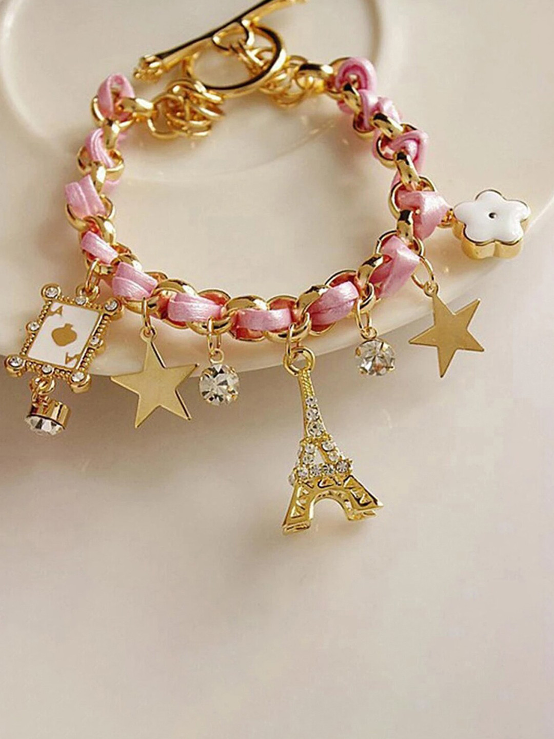 

Jewels Galaxy Gold-Plated Stone-Studded Charm Bracelet, Pink