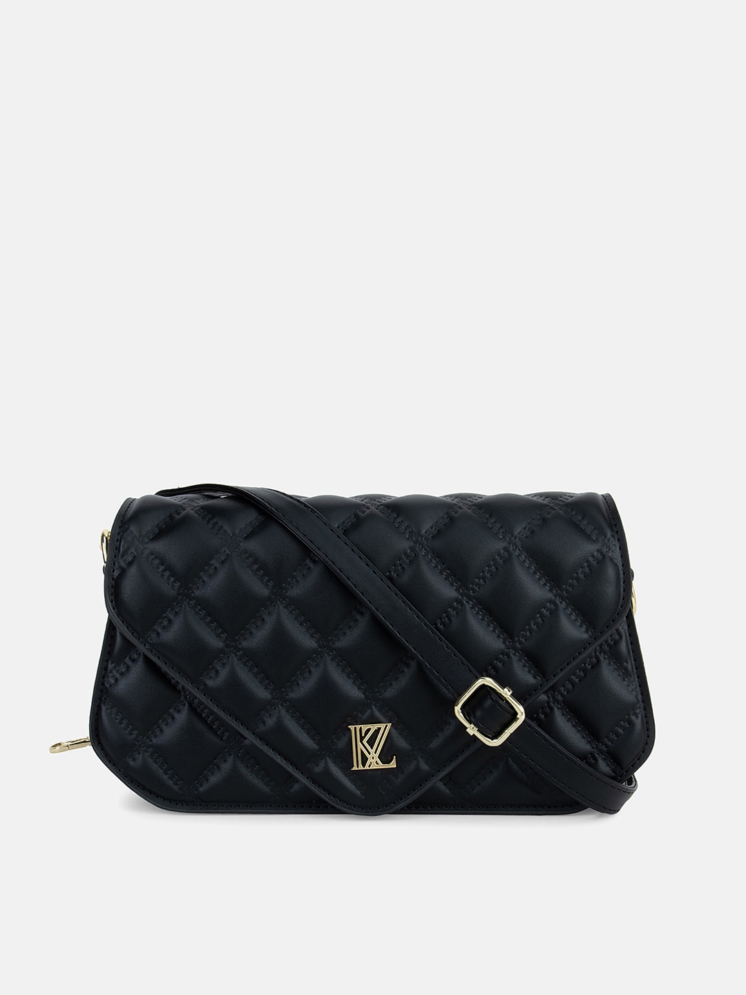 

Kazo Black Textured Pu Structured Sling Bag with Quilted
