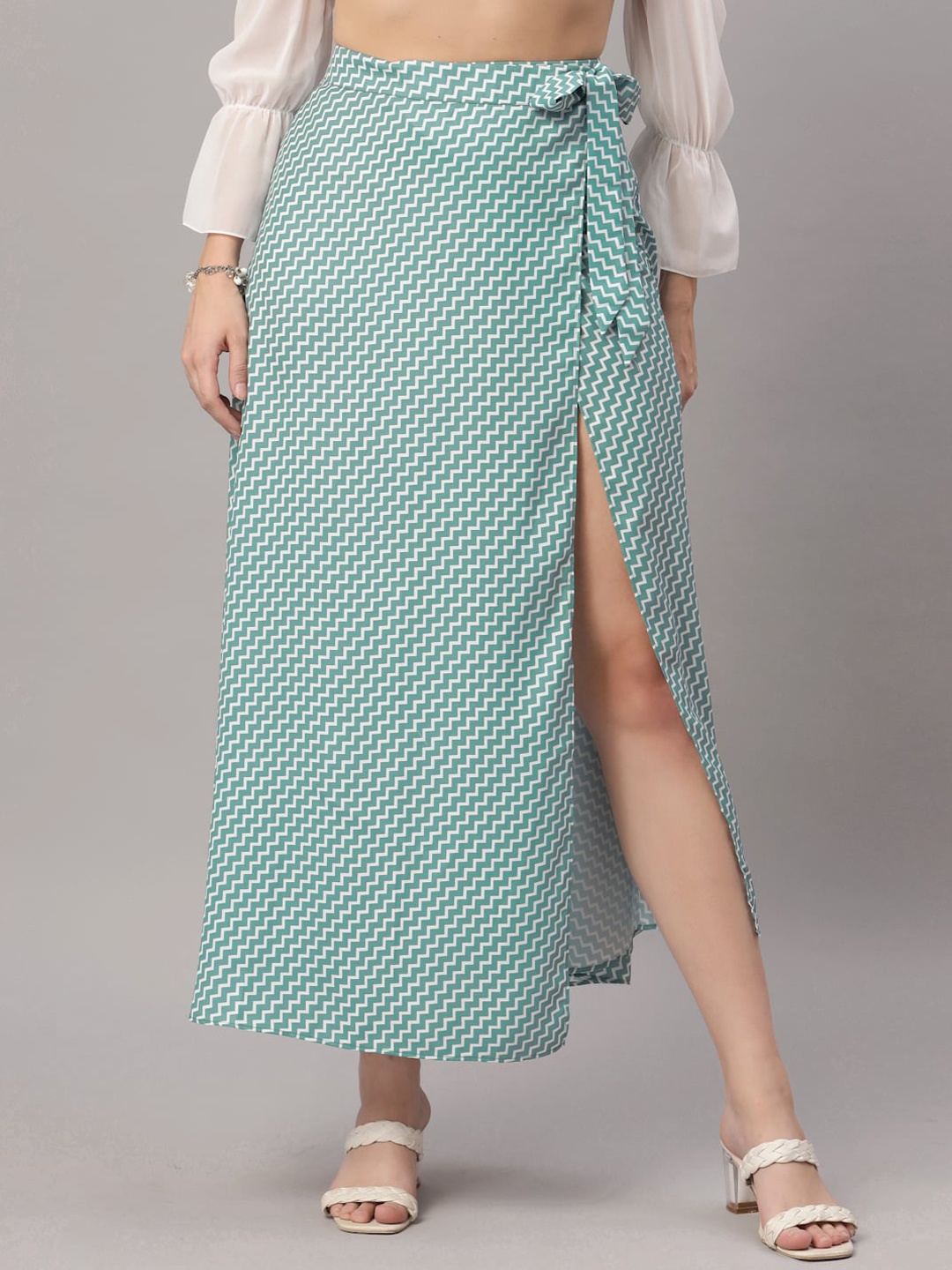 

Selvia Printed Maxi Wrap Skirt, Green