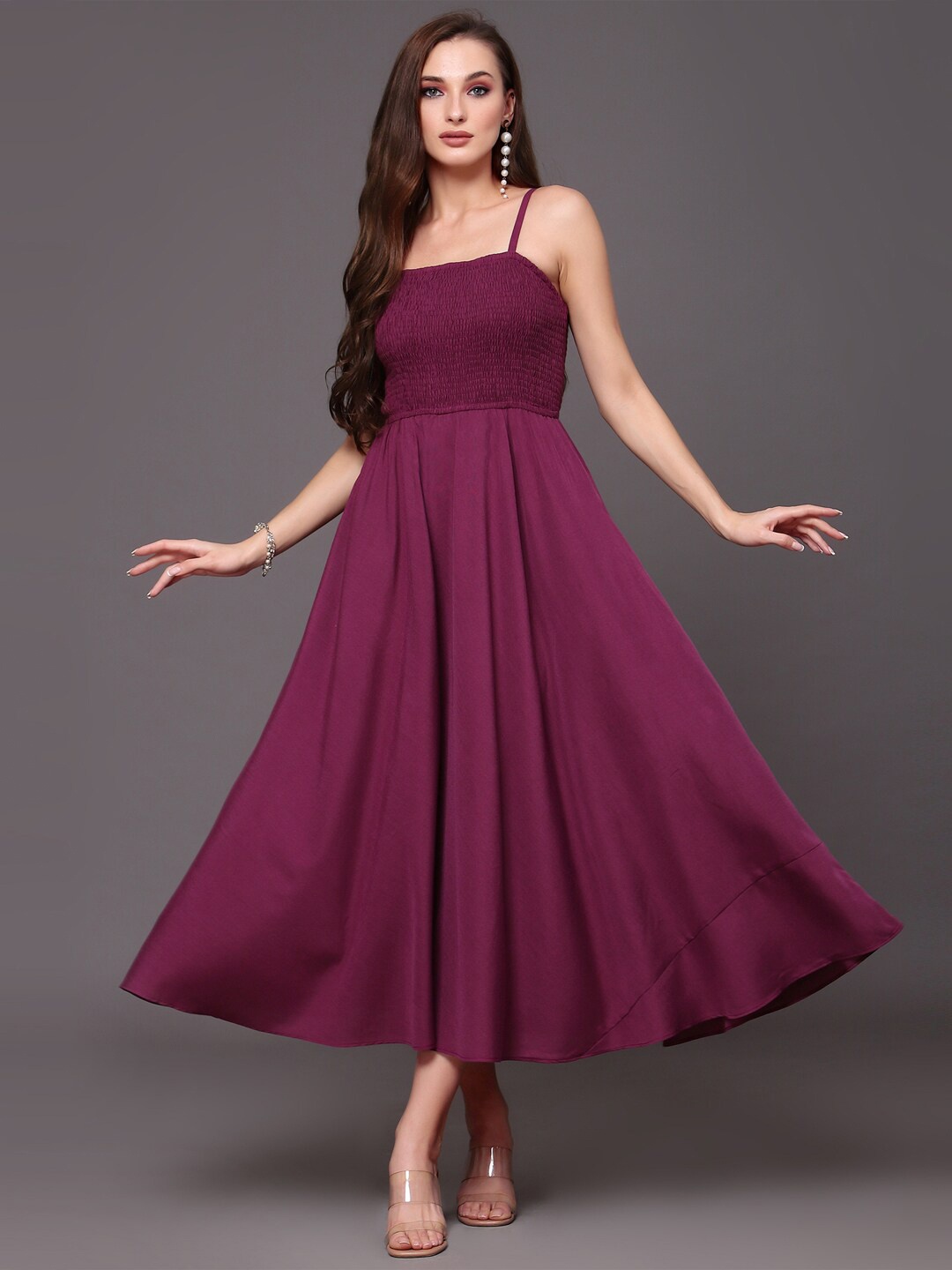 

Selvia Shoulder Straps Smocked Maxi Dress, Purple