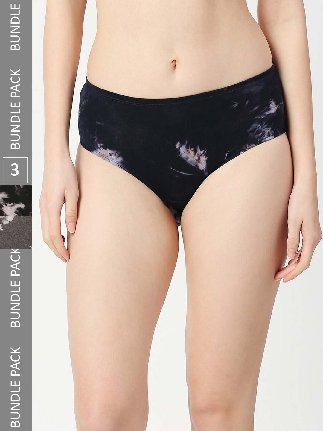 

RedRose Women Pack of 3 Assorted Mid-Rise Anti Bacterial Hipster Briefs, Black