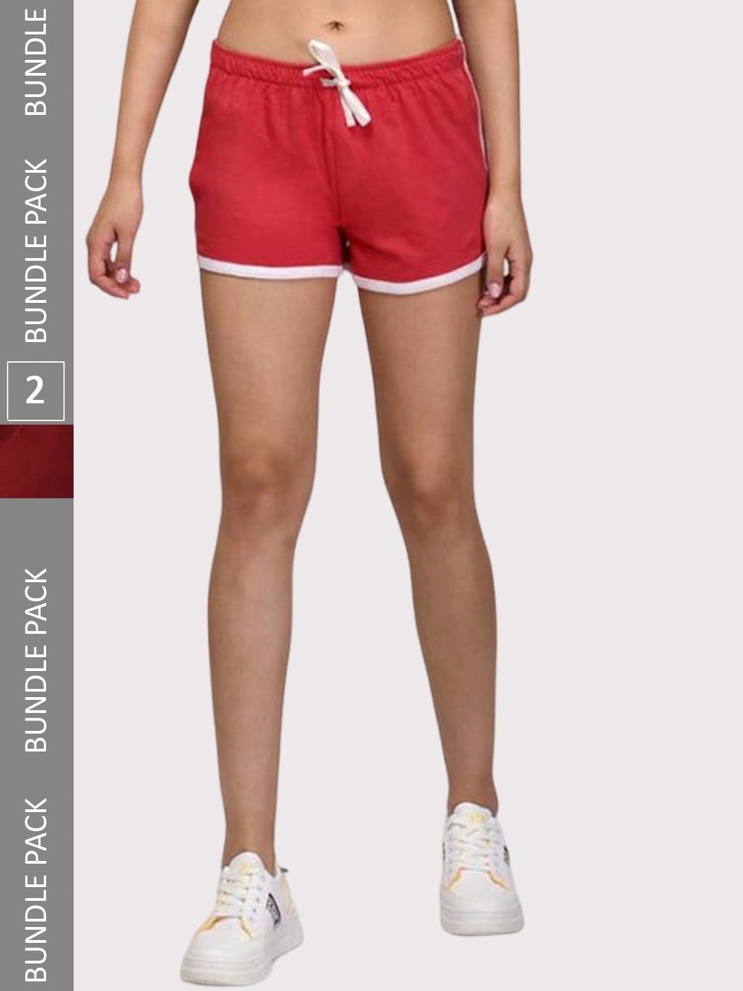 

Kotty Women Pack Of 2 Slim Fit Low-Rise Hot Pants Shorts, Red