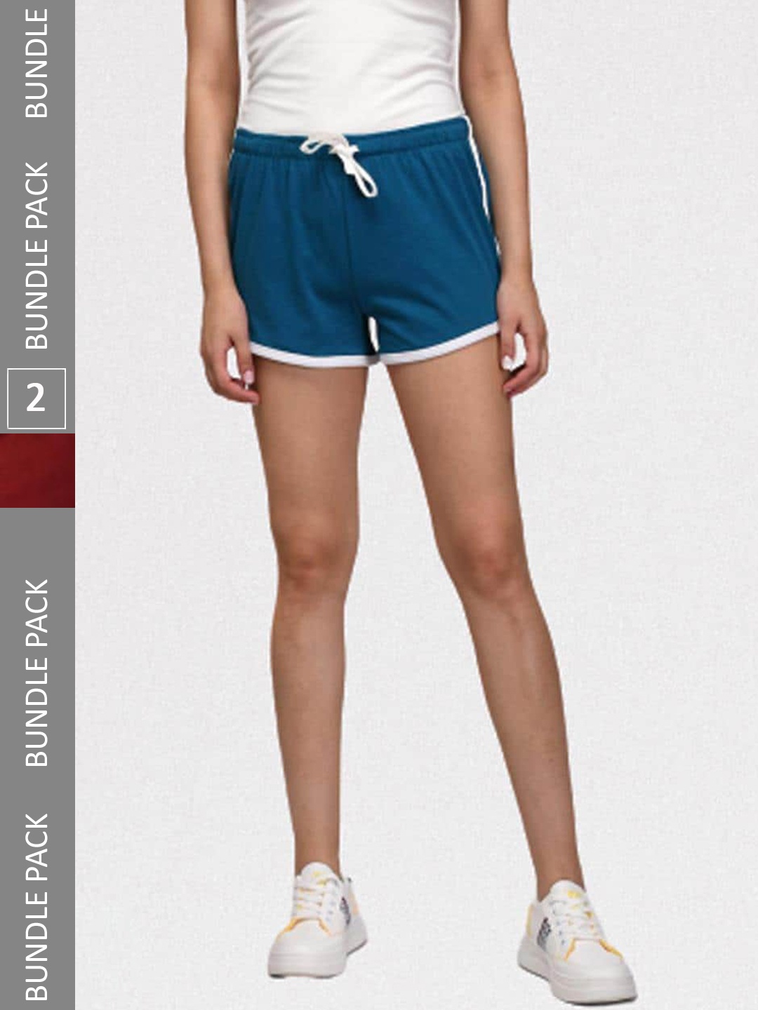 

Kotty Women Pack of 2 Mid-Rise Slim Fit Low-Rise Shorts, Navy blue