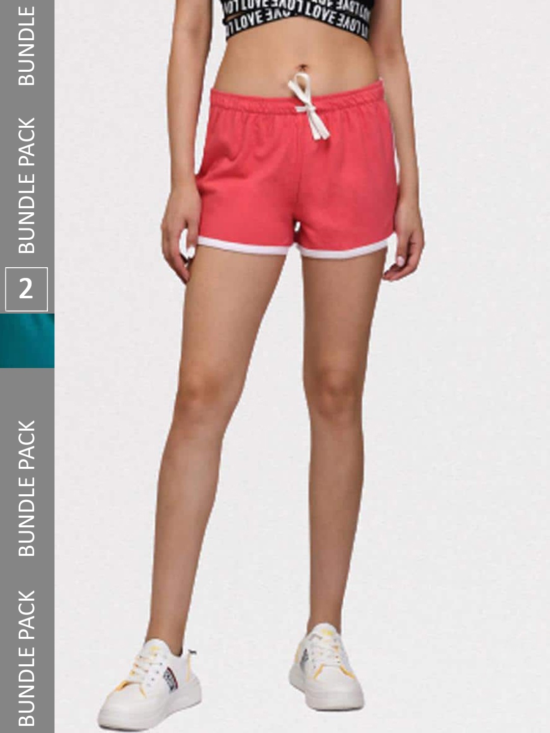 

Kotty Women Pack of 2 Slim Fit Low-Rise Shorts, Orange