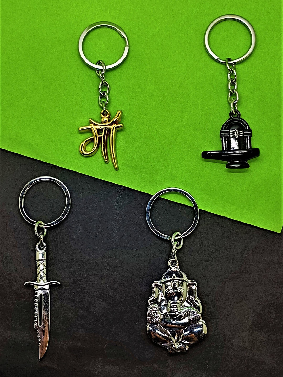 

FEMMIBELLA Pack Of 4 Metal Key Chains, Silver